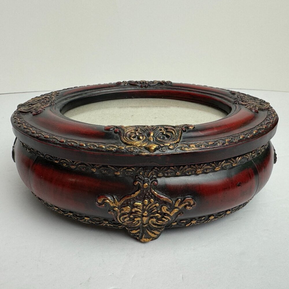 Vintage  Wooden Oval  Jewelry Box  Lid - Picture Frame Green Velvet
